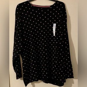 NWT 💗 Croft & Barrow black tunic top w/pink & white hearts